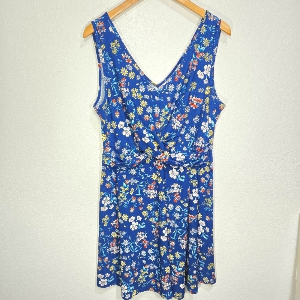 Candie's XL Stretchy Blue Floral Faux Wrap Tank Summer Dress